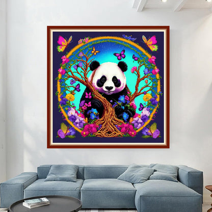 Dimensean Stamped Cross Stitch Kits Full Range of Embroidery Patterns Starter Kits for Beginners Adult or Kids DIY Cross Stitches Needlepoint Kits 11CT-Panda Flower 17.7x17.7 inch