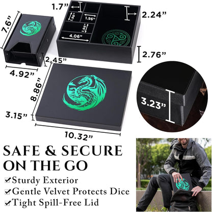 Dice Tray and Dice Tower for DND: All-in-One Tray, Storage & Large Tower for Random Rolls - Stores Your Sets, Mini's etc, Perfect for D&D and RPG Gift Accessories (Green Dragon)