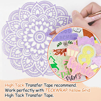 TECKWRAP Glitter Adhesive Vinyl, 12" x 12" 9 Glitter Colors with 1 High Tack Transfer Tape, Permanent Craft Vinyl for Scrap-Booking, Decals, DIY Projects, Home Decor, DIY Project Party Decoration