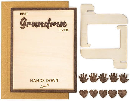Best Grandma Ever DIY Hands Down Sign Wooden Handprint Frame DIY Gifts, Mother's Day Personalized Gifts for Mom Grandma from Daughter, Son, Kids, Family Memories Sign with Kids Names, Custom Birthday Gift for Mom