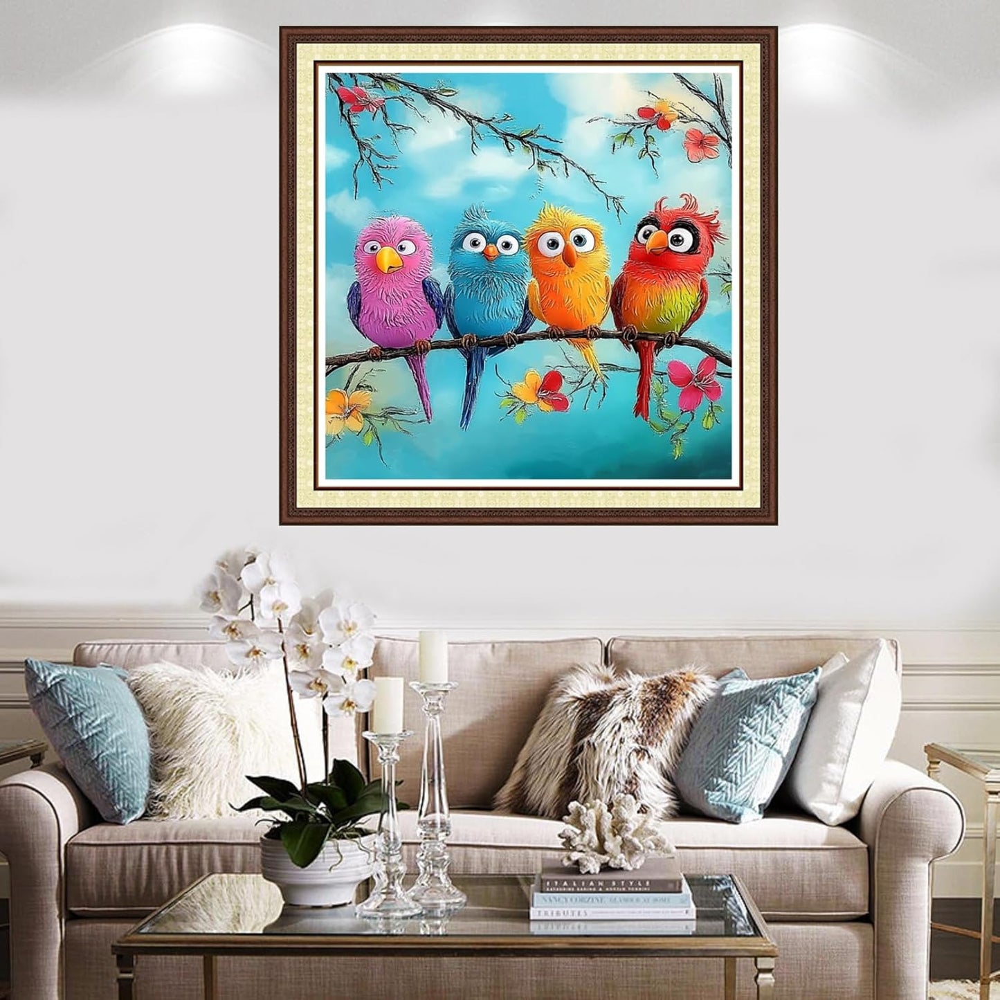 Findvoor Counted Cross Stitch Kits for Adults Full Range of Cross Stitching Embroidery Unprinted Pattern for Beginners, 11CT Needlepoint Kit Patterns Embroidery Kits-Four color little birds 18x18 inch