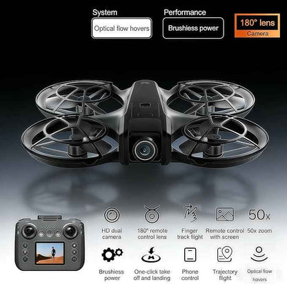 RC Drone with Screen Display Remote Control, Propeller Guard, Dual Camera, Speed Adjustment, Altitude Hold, One-Key Takeoff, 3D Flips, 2 Batteries, Helicopter Airplane, Hovering, Brushless Motor, APP Control, LED Lights, for Adult Beginners FPV Quadcop...