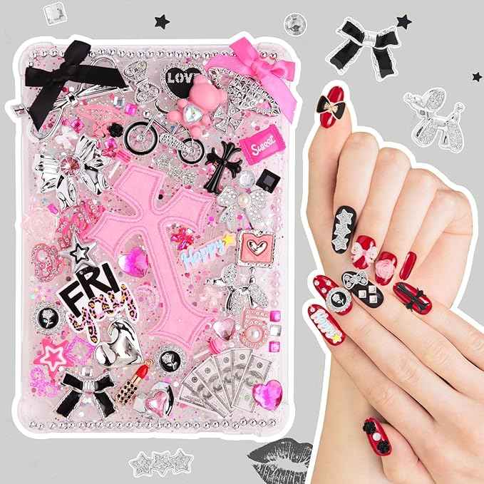 EIiovcnya 2380 Pcs Junk Phone Case Charms Kit, Charms for Customizing DIY Cases, with Nail Accessories, Cute Bow, Star, Candy, Letter Beads, Flatback Aesthetic Big Decor Valentine's Day Gift