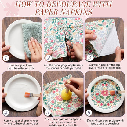 Crtiin 20 Pack Assorted Floral Napkins for Decoupage Toilet Napkins Flower Cocktail Decorative Paper for Birthday Party Beautiful Gorgeous, 20 Styles Each 6.5 inches(Style 2)