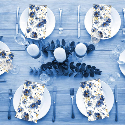 60 Pack 3 Styles Blue Floral Napkins for Decoupage Toile Napkins Flower Cocktail Decorative Paper for Birthday Party Beautiful Gorgeous, 12.9 * 15.7 inch