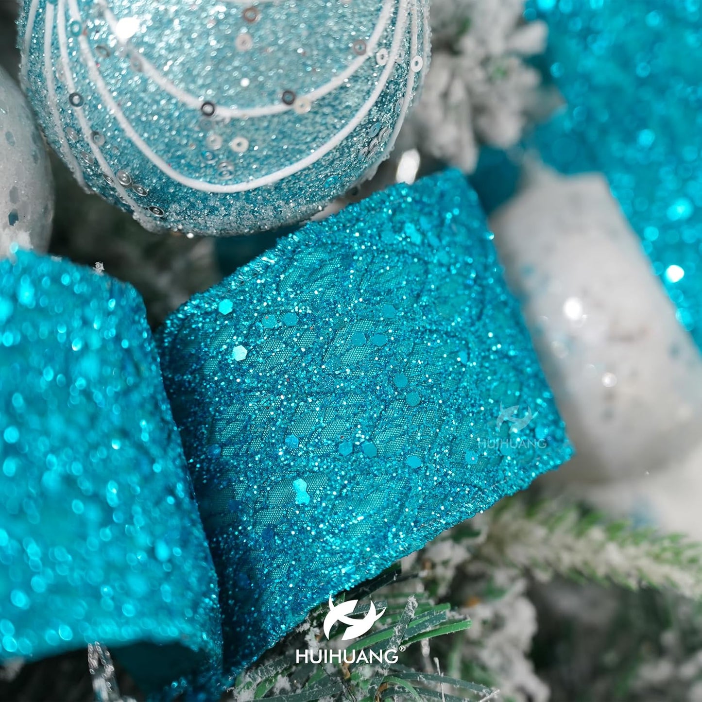 HUIHUANG Turquoise Glitter Wired Ribbon for Christmas Tree 2.5 inch Peacock Blue Diamond Mesh Ribbon for Tree Decoration, Wreaths, Garland, Gift Wrapping, Large Bows Making, Home Decor -10 Yards - Crafty Corner