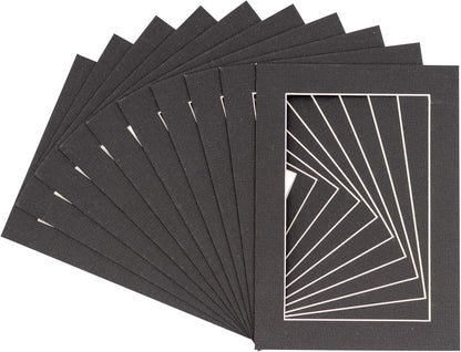 5x7 Mat for 8.5x11 Frame - Precut Mat Board Acid-Free Show Kit with Backing Board, and Clear Bags Textured Black 5x7 Photo Matte For a 8.5x11 Picture Frame Matboard for Framing, Pack of 10 Mats