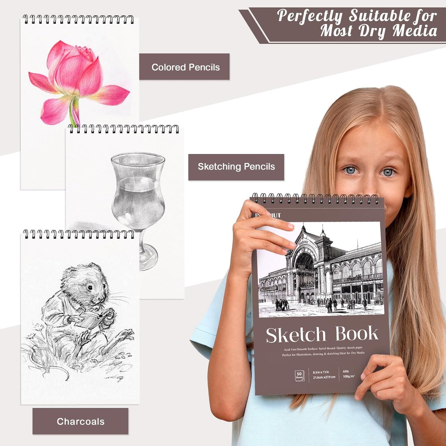 Sketch Book 8.5×11 inch, Spiral Bound Sketch Pad 50 Sheets (68lb/100gsm), Acid-Free Sketchbook for Drawing Painting Sketching, Art Paper Drawing Supplies for Teens Adults Artists Ideal Gifts - Crafty Corner