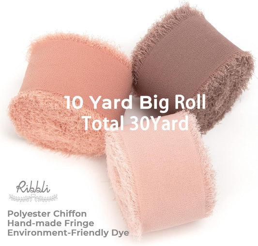 Ribbli Chiffon Silk Ribbon, 1.5 inch x 30 Yard, Blush Pink/Dusty Pink/Mauve Fringe, Wedding Invitations, Bridal Bouquets, Flower Arrangement - Crafty Corner