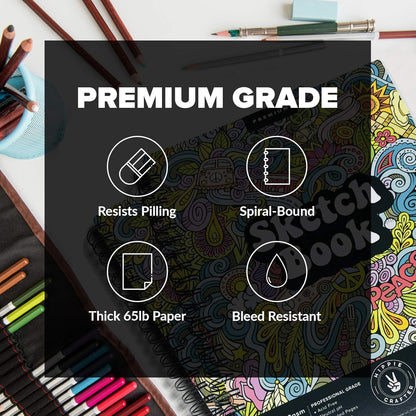 Marker Sketch Book Pack, 9 x 12 Inches Spiral-Bound Sketchpad, 2 Pads, 100 Sheets, 65lb Paper for Drawing and Markers, Ideal for Adults and Artists