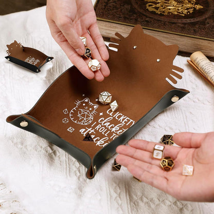 Cat Dice Rolling Tray Novelty Folding Leather Dice Holder Portable Dice Storage Accessories Decorative Desk Organizer Funny Gift for DND RPG Game Players