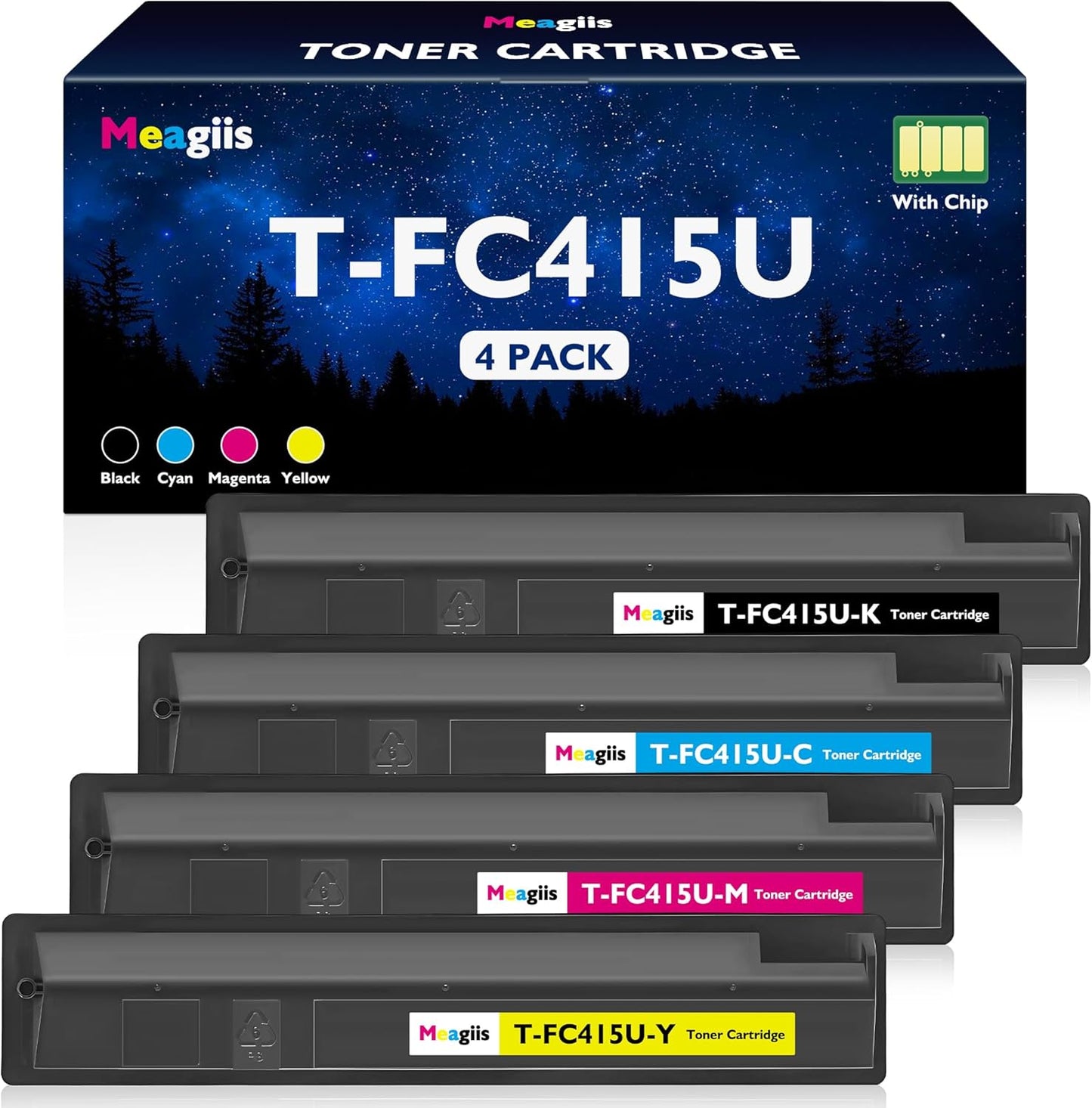 TFC415U T-FC415U Toner Cartridges 4-Pack Replacement for Toshiba T-FC415U Toner T-FC415U-K T-FC415U-C T-FC415U-M T-FC415U-Y for Toshiba E-Studio 2515AC 3015AC 3515AC 4515AC 5015AC Printer