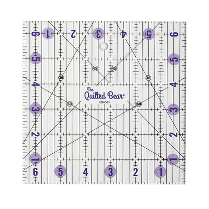 The Quilted Bear Quilting Rulers - Transparent Acrylic Non Slip Quilting, Patchwork & Sewing Ruler with Clear Black Lines & 30, 45 & 60 Degree Angles for Perfect Accuracy & Precision (6.5" x 6.5")