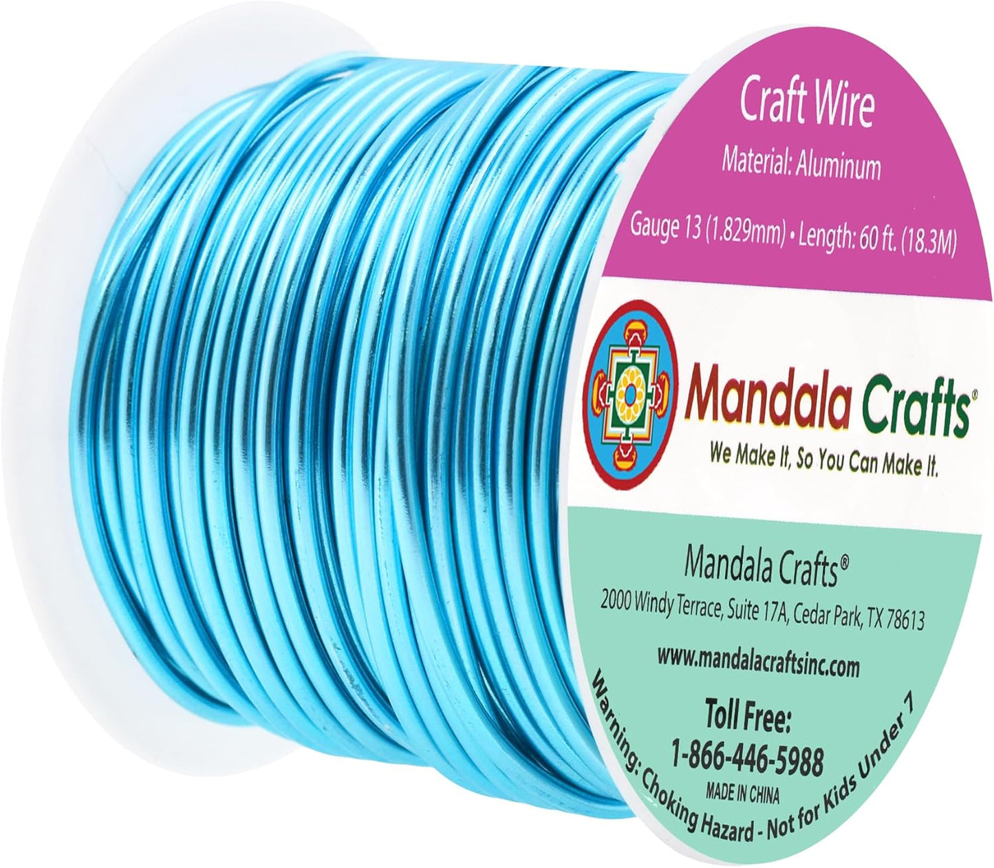 Mandala Crafts 13 Gauge Anodized Aluminum Craft Wire for Jewelry Making - 60 FT Colored Flexible Vivid Sky Blue Wire - Bendable for Bonsai Armature Crafting Sculpting - Crafty Corner