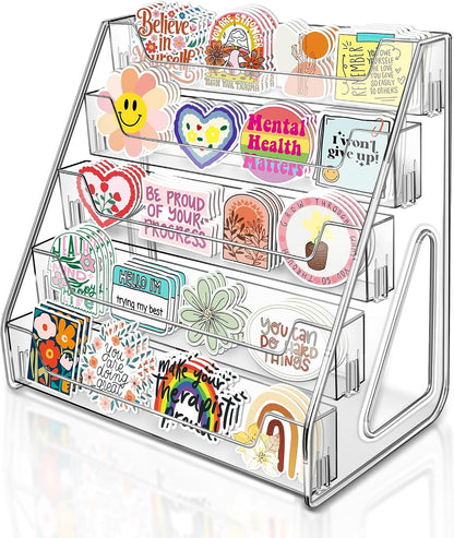 Tall 5-Tier Acrylic Card Display Stand for Greeting Cards, Sports Cards, Postcards, Stickers & Brochures, Easy Snap-On Sticker Display Rack