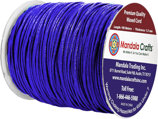 Mandala Crafts 1.5mm 109 Yards Indigo Cotton Waxed Cord for Jewelry Making Bracelet Cord Waxed String - Beading String Thread Jewelry Cords for Necklaces String