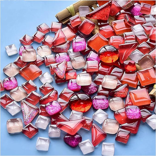500g Mixed Color Irregular Crystal Mosaic Tiles,Tiny Mosaic Tile DIY Hobbies Children Handmade Crystal Craft for Craft Bathroom Kitchen Home Decoration DIY Art Projects,0.4X0.4 Inch (Red Series)