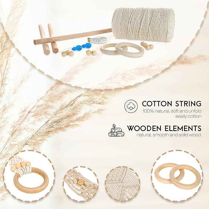 MIGO Creates DIY Macrame Kit for Beginners with 9 Macrame Projects Ebook, 115 Pcs Macrame Supplies & 220yd Cotton Yarn | Create Unique Bohemian Decor Craft Projects! Perfect DIY Crafts for Adults!