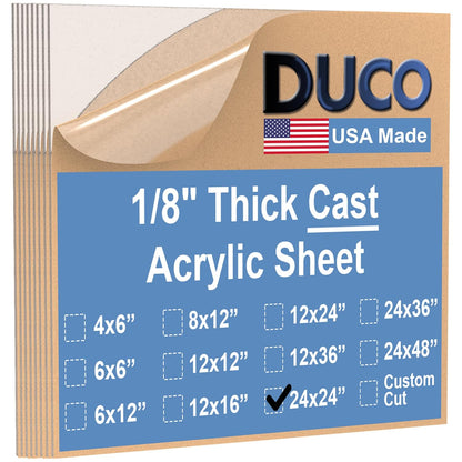 Duco USA-Made Clear Cast Acrylic Sheet 1/8 Inch Thick 24" x 24" - 8 Pack of Transparent Plexiglass Sheet - Lightweight Acrylic Board for Window Replacements, Displays, Signs, and More