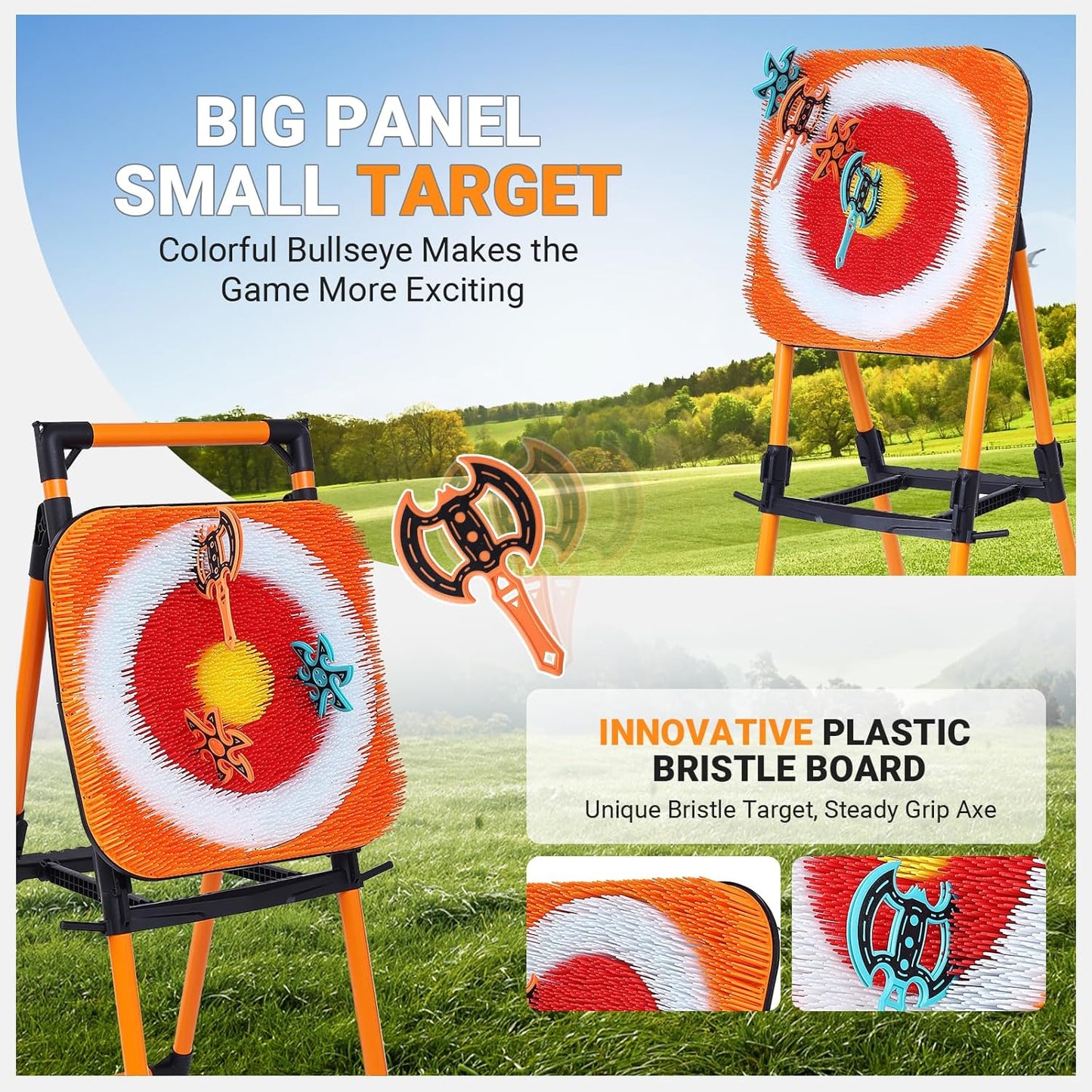 Axe Throwing Game Bristle Target with 16 Throwing Axes, Axe Throwing Outdoor Games for Kids Adults and Family, Backyard Games, Yard Game