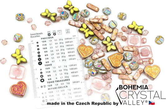 2.1oz (60g) of Focal Glass Bead Mix with Table-Cut Flower and Butterfly Beads, PG Pale Green Pink