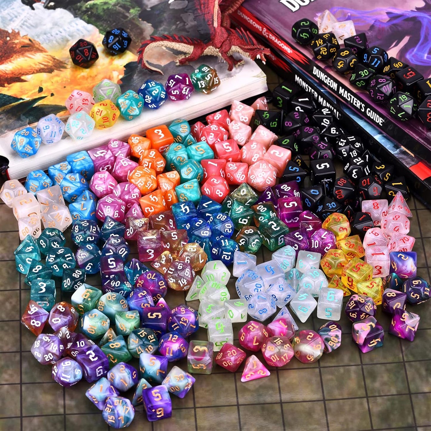 RPG Dice Sets 30 X 7-Die DND Polyhedral Dice (210pcs) with a Large Drawstring Bag for Dungeons and Dragons Tabletop Role Playing Games