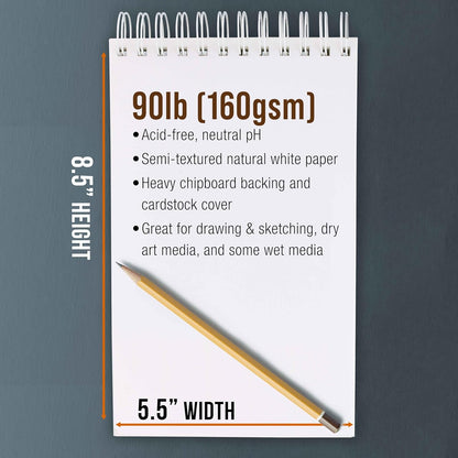 U.S. Art Supply 5.5”x8.5 Premium Heavy-Weight Paper Spiral Bound Sketch Book: 90 Pound (160gsm), 30-Sheet Drawing Pad (2 Pack) - Crafty Corner