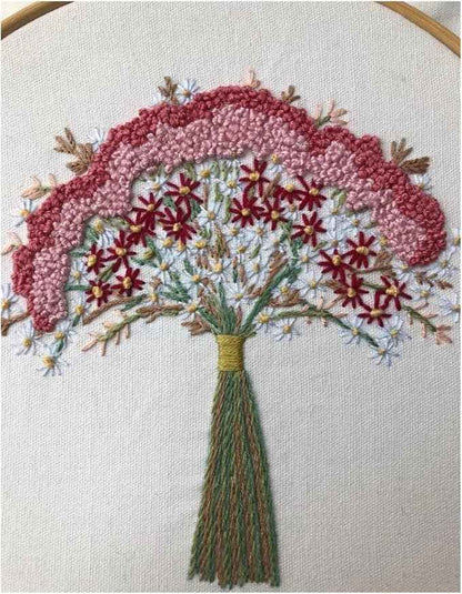 ZQB Haven Needle Point Kits Adults Full Range of Starter Including Instructions Stamped Cloth with Pattern Hoop Color Threads and Tools Art Projects(Flowers 5)