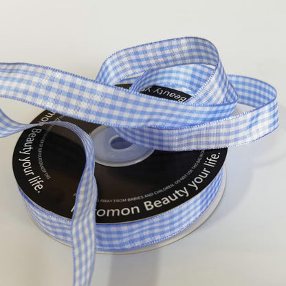 Light Blue Gingham Plaid Checked Ribbon 25 Yard Each Roll 100% Polyester (5/8", Light Blue) - Crafty Corner