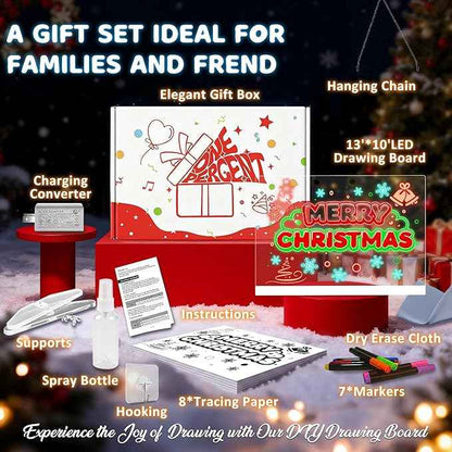 LED Drawing Board -13.7'' X 10" Doodle Glow Board for Christmas Gift, Room/Store/Festival,etc. with 4 Modes & 7 Colors, LED Glow Drawing Board with Adapter, 7 Markers & Tracing Paper