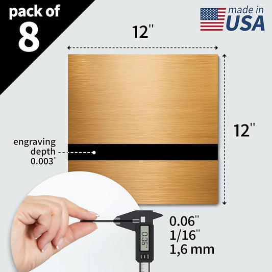 Trotec | Metallic Looking Acrylic Sheet | 12"x12"x1/16, 8 Pcs | Brushed Brass/Black | Metallic Finish - Scratch Resistant for Laser Engraving & Cutting,Printing,Glowforge,Name Plate | USA Made