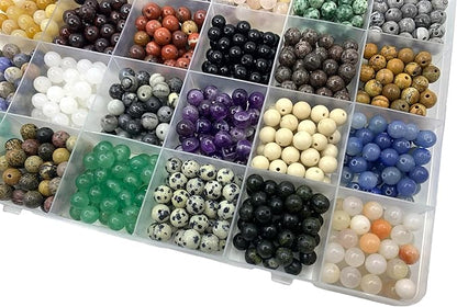 960pcs 6mm Natural Round Stone Beads,Multiolor Crystal Energy Stone,Loose Gemstone Accessories Hole Size 1mm,DIY Smooth Beads Necklace Bracelet for Jewelry Making (6mm 24Color 01 Material-A)