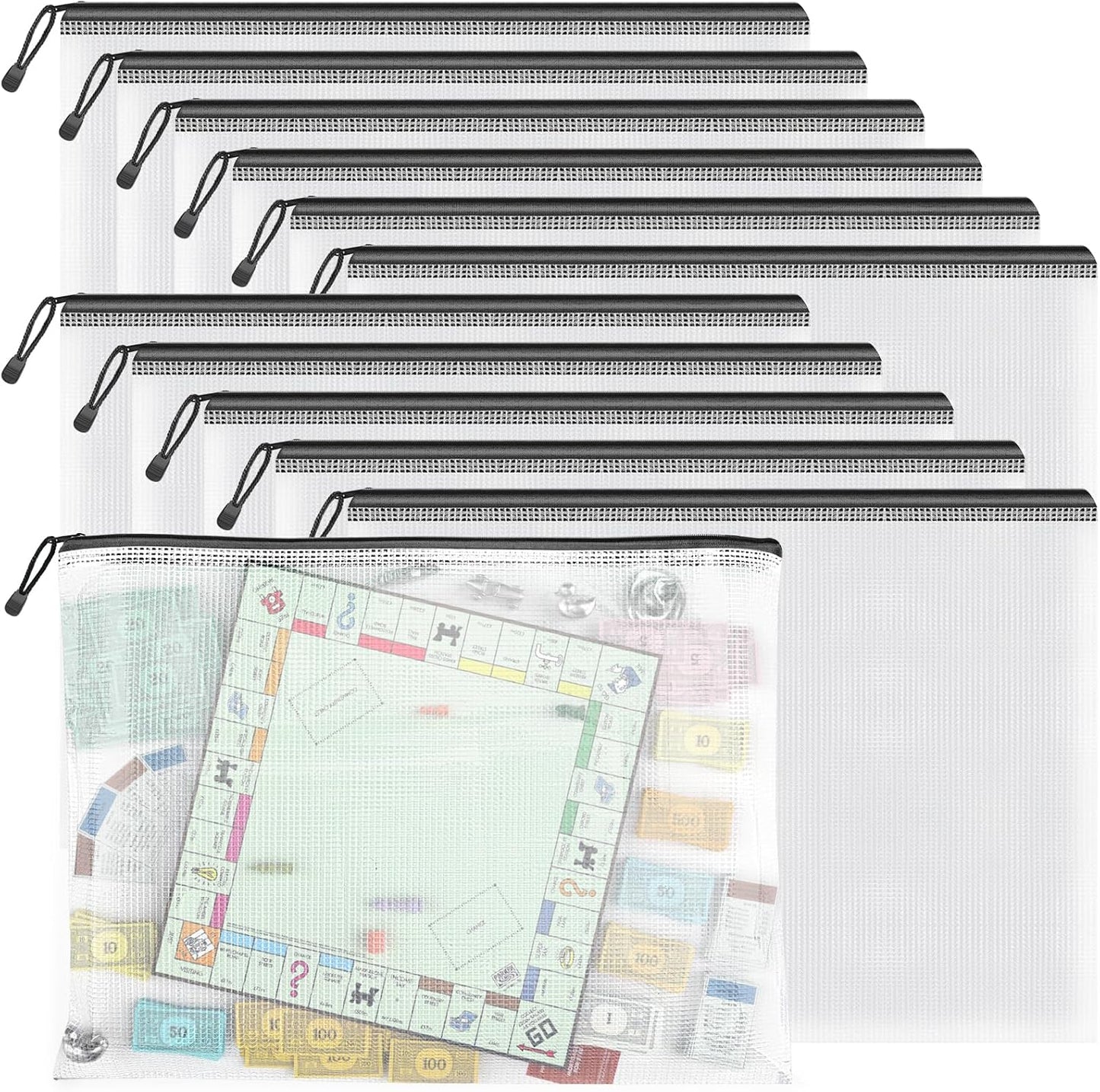 Umriox Zipper Pouch, 16.9x12.4 in (12 Colors, 12 Packs), Extra Large Mesh Bags, Waterproof Zipper Pouches for Office Supplies, Puzzles, Board Game Storage & Cross Stitch Projects