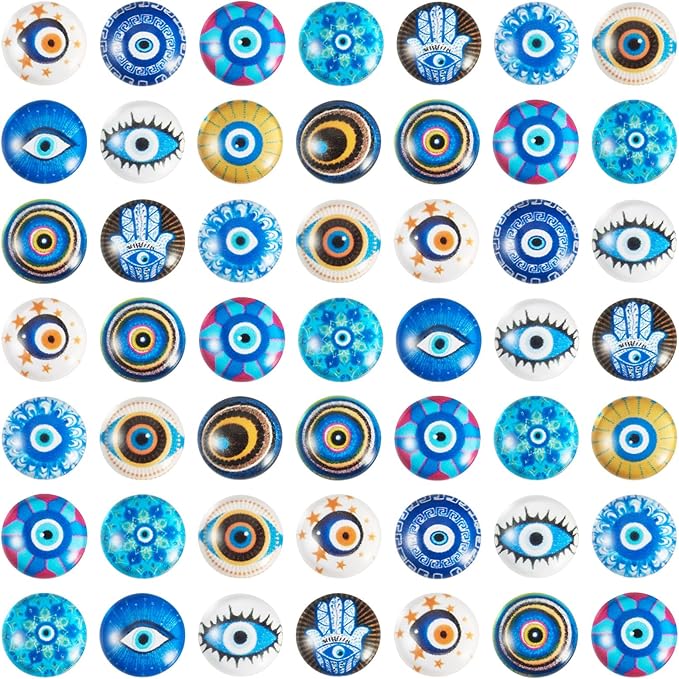 Craftora 100Pcs 12mm Transparent Evil Eye Glass Cabochons Mixed Blue Eyes Cameo Dome Tiles Flat Back Glass Covered Dome Tiles for DIY Bracelets Necklace Scrapbooking Art Crafts