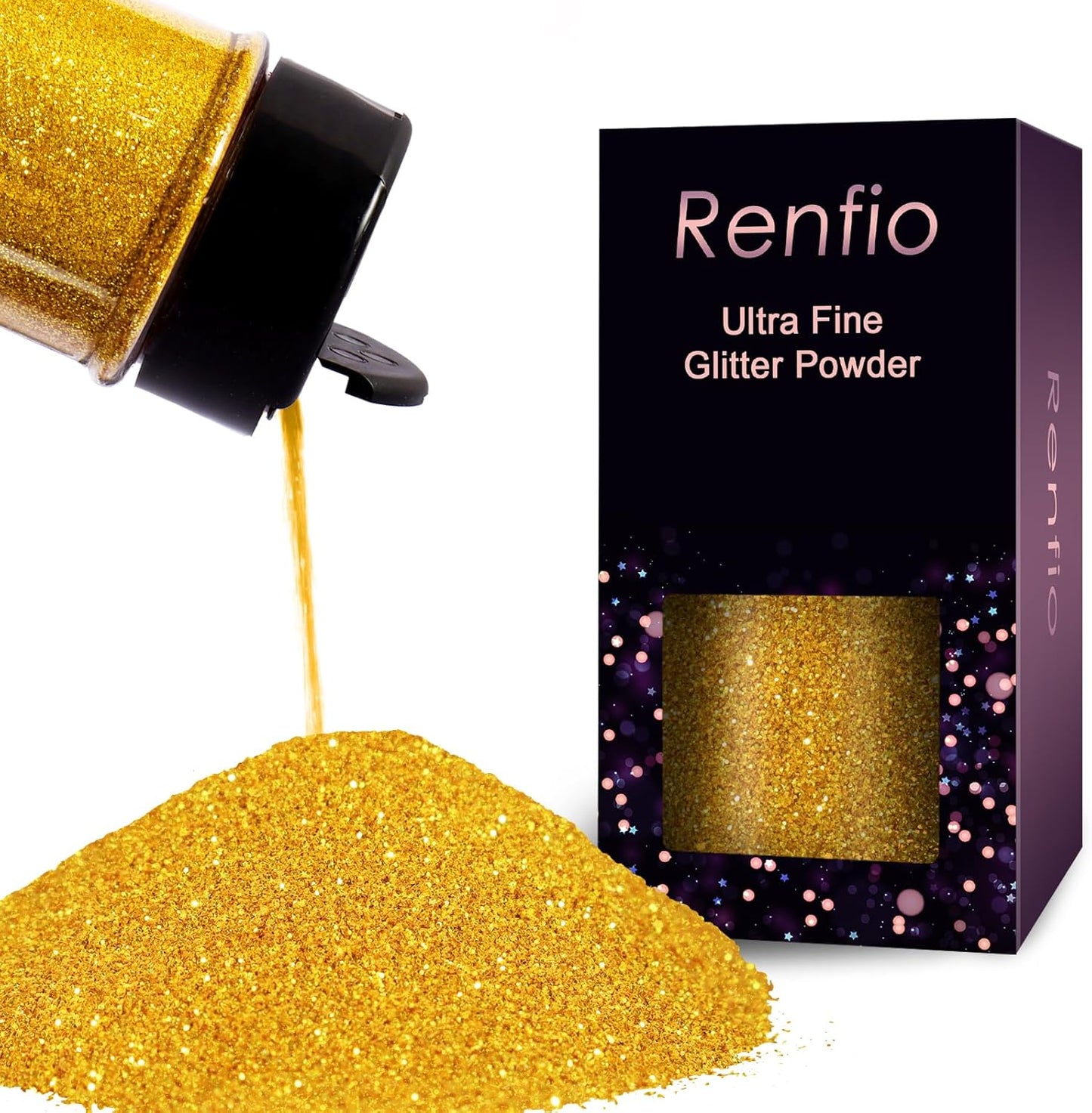 Renfio Ultra Fine Glitter Powder Metallic Resin Glitter 2.11 Oz (60g) PET Flakes Crafts Sequins 1/128" 0.008" 0.2mm Epoxy Chips Flakes for Tumblers Slime Decoration - Homebrush Gold