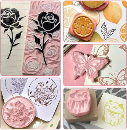 4 Pack 4"x6" Pale Pink Rubber Stamp Carving Blocks, Rubber Carved Brick for Stamp Soft Rubber Crafts and DIY Craft Project