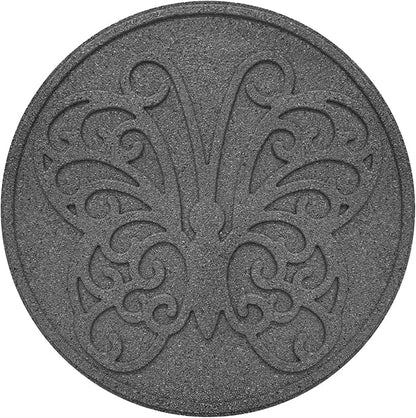 Garden Central 4-Pack 18”x18” Fake Butterfly Rubber Stepping Stones, Round, Grey – Reversible Non-Slip Outdoor Faux Decorative Set for Landscaping – DIY Decor for Walkways & Yard Pathways