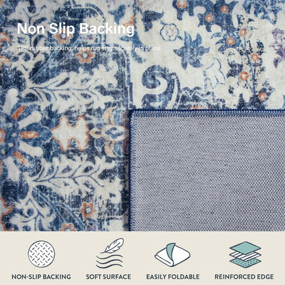 Lahome Large Area Rug 5x7 Washable Bohemian Rug for Bedroom Living Room, Medallion Non Slip Non Shedding Low Pile Printed Accent Indoor Floor Carpet for Dining Room Office Playroom, Blue Purple/Multi