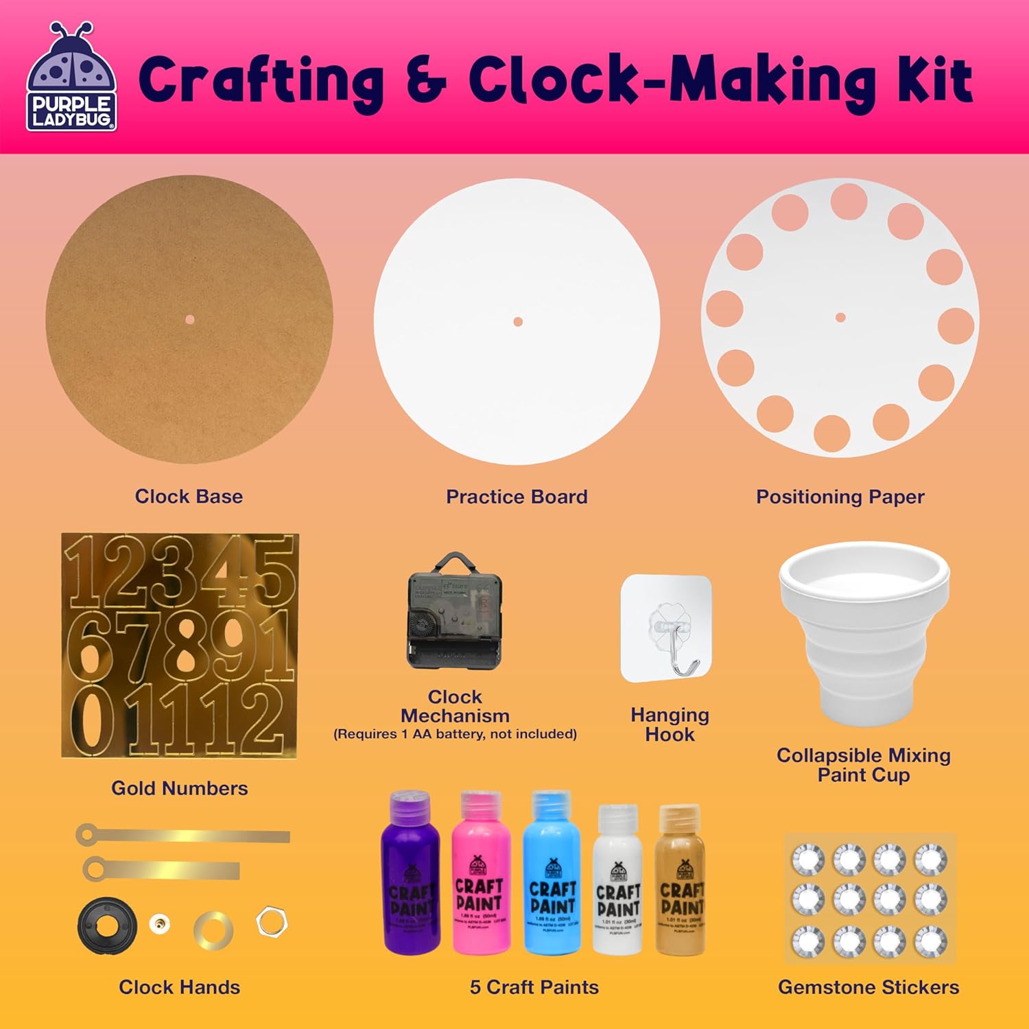 Acrylic Pouring Paint DIY Clock Kit - Creative Kids Painting Kit - 6 7 8 9 10 11 12 Year Old Girl Gift Ideas, Birthday & Christmas Gifts for 6-12 Year Old Boys & Girls - Crafts for Kids 6-8 8-12 - Crafty Corner