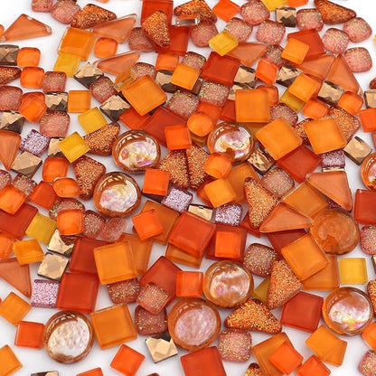 LITMIND 1.1LB Orange Mixed Irregular Crystal Glass Mosaic Tiles for Crafts - Perfect for Mosaic Art Projects, Puzzles, and Home Décor