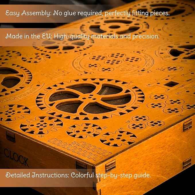 WOODEN.CITY Steampunk 3D Puzzle Clock – DIY Mechanical Wall Clock Kit for Adults – Unique Engineering Gift and Vintage Décor - 3D Wooden Puzzles for Adults