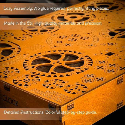 WOODEN.CITY Steampunk 3D Puzzle Clock – DIY Mechanical Wall Clock Kit for Adults – Unique Engineering Gift and Vintage Décor - 3D Wooden Puzzles for Adults