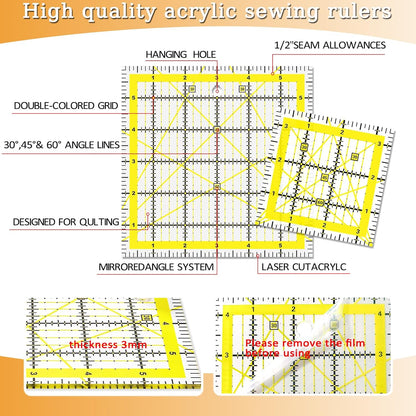 Quilting Rulers, Sewing Ruler (2.78"x12", 3.5", 4.5", 6", 9.5", 12.5"), Acrylic Ruler for Cutting Fabric, Rulers for Quilting and Sewing, Non Slip Sewing Supplies