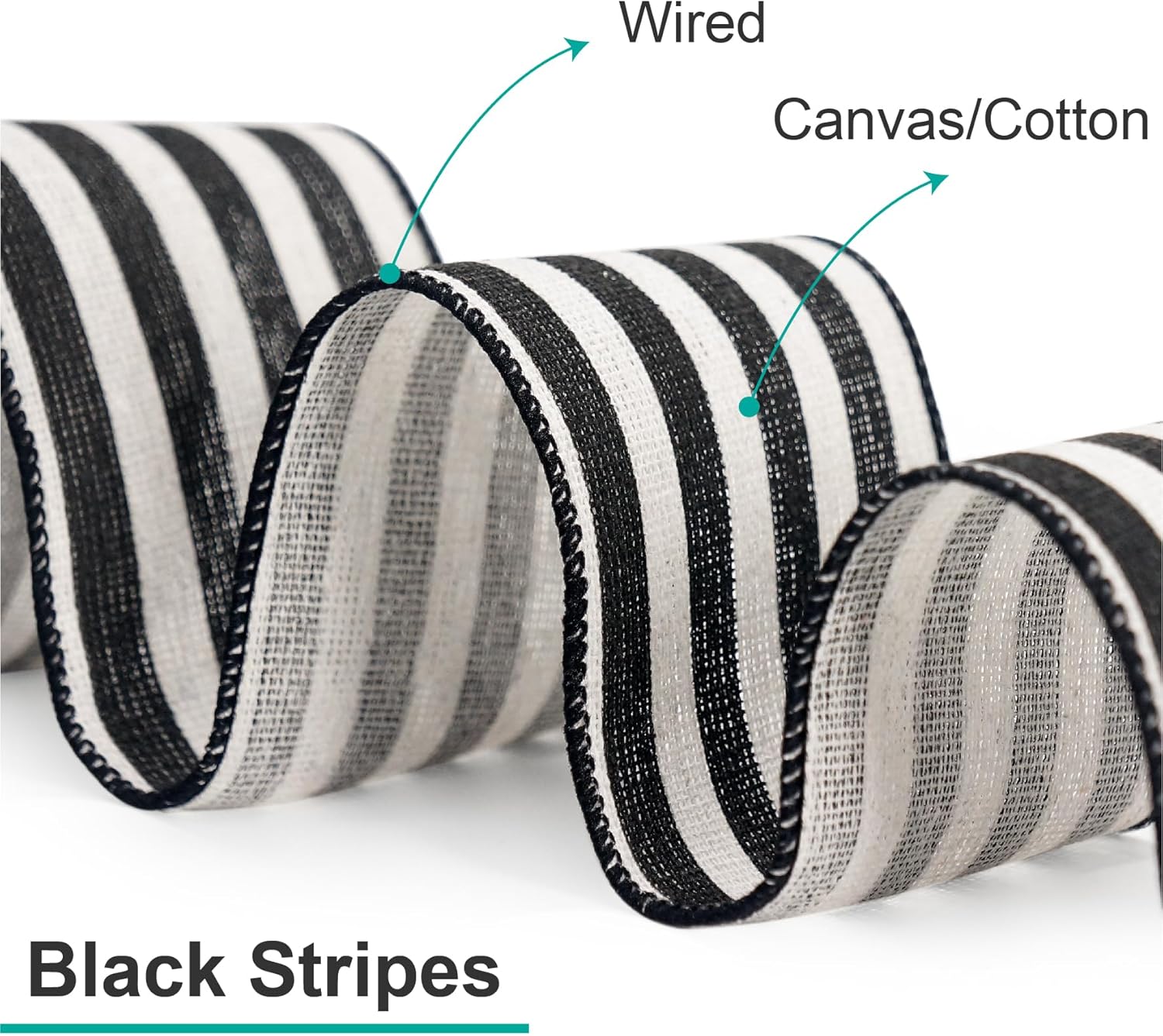 CT CRAFT LLC Striped Canvas Cotton Ribbon 2.5" x 10 Yards Ivory/Black Stripes for Thanksgiving Christmas Home Décor Gift Wrapping Outdoor Tree Topper Bow Wreath - Crafty Corner