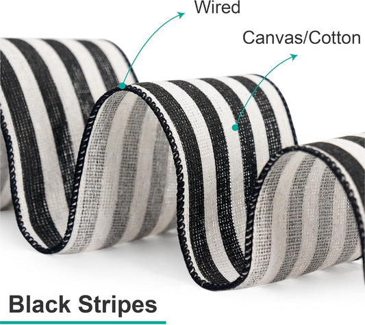 CT CRAFT LLC Striped Canvas Cotton Ribbon 2.5" x 10 Yards Ivory/Black Stripes for Thanksgiving Christmas Home Décor Gift Wrapping Outdoor Tree Topper Bow Wreath - Crafty Corner