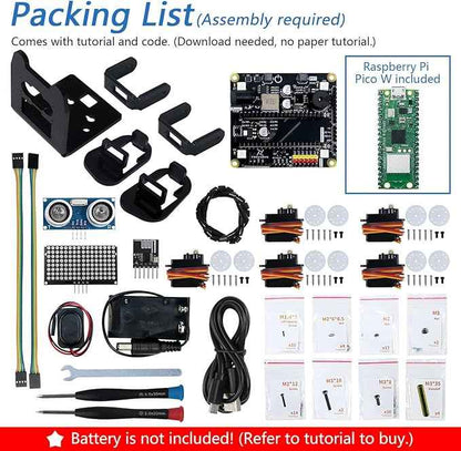 Freenove Bipedal Robot Kit for Raspberry Pi Pico W (Included) (Compatible with Arduino IDE), LED Matrix Expressions, Obstacle Avoidance, Colorful Lights, Buzzer, Speaker, App