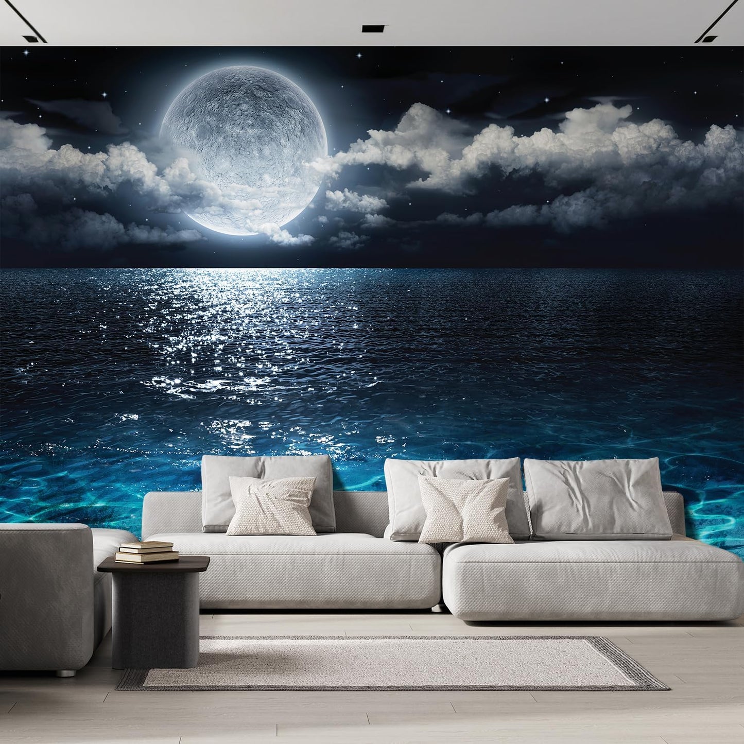 wall26 Wall Sticker/Wall Mural Sea Under Moonlight, Not Peel and Stick, Non-Woven Wallpaper Decorative for Bedroom, Living Room,Office - 132x120 inches