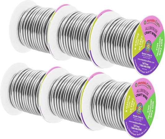 Mandala Crafts 8 Gauge Anodized Aluminum Craft Wire for Jewelry Making - 120 FT Colored Flexible Silver Combo Wire - Bendable for Bonsai Armature Crafting Sculpting - Crafty Corner