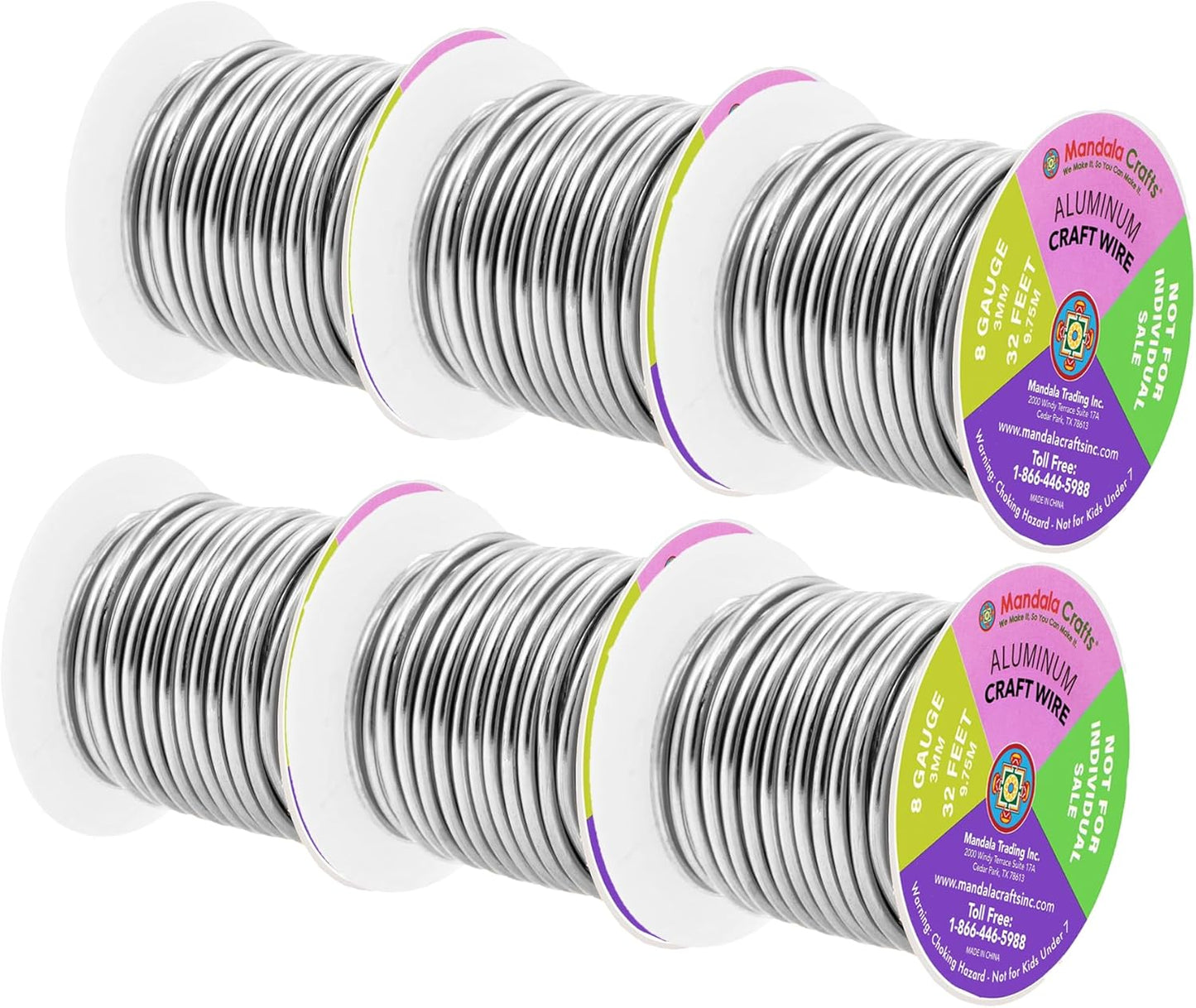 Mandala Crafts 8 Gauge Anodized Aluminum Craft Wire for Jewelry Making - 120 FT Colored Flexible Silver Combo Wire - Bendable for Bonsai Armature Crafting Sculpting - Crafty Corner