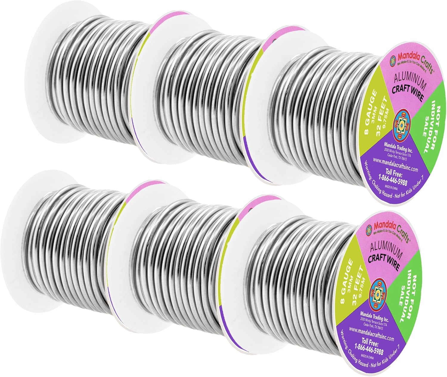 Mandala Crafts 8 Gauge Anodized Aluminum Craft Wire for Jewelry Making - 120 FT Colored Flexible Silver Combo Wire - Bendable for Bonsai Armature Crafting Sculpting - Crafty Corner